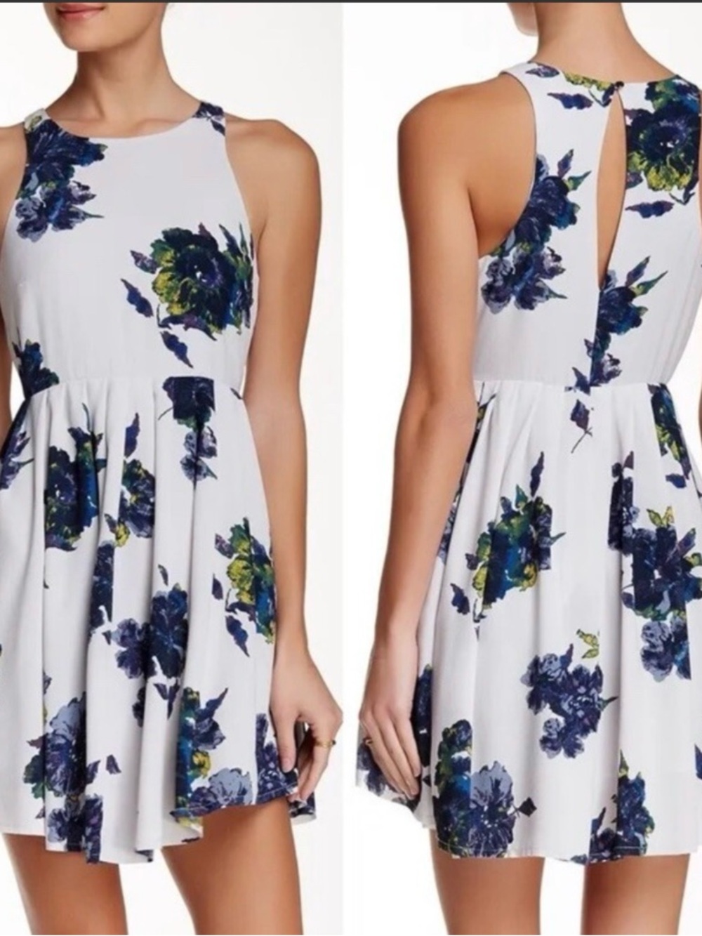 Free People Cloud Combo Floral Flutter By Pleated Mini Dress White Size 6